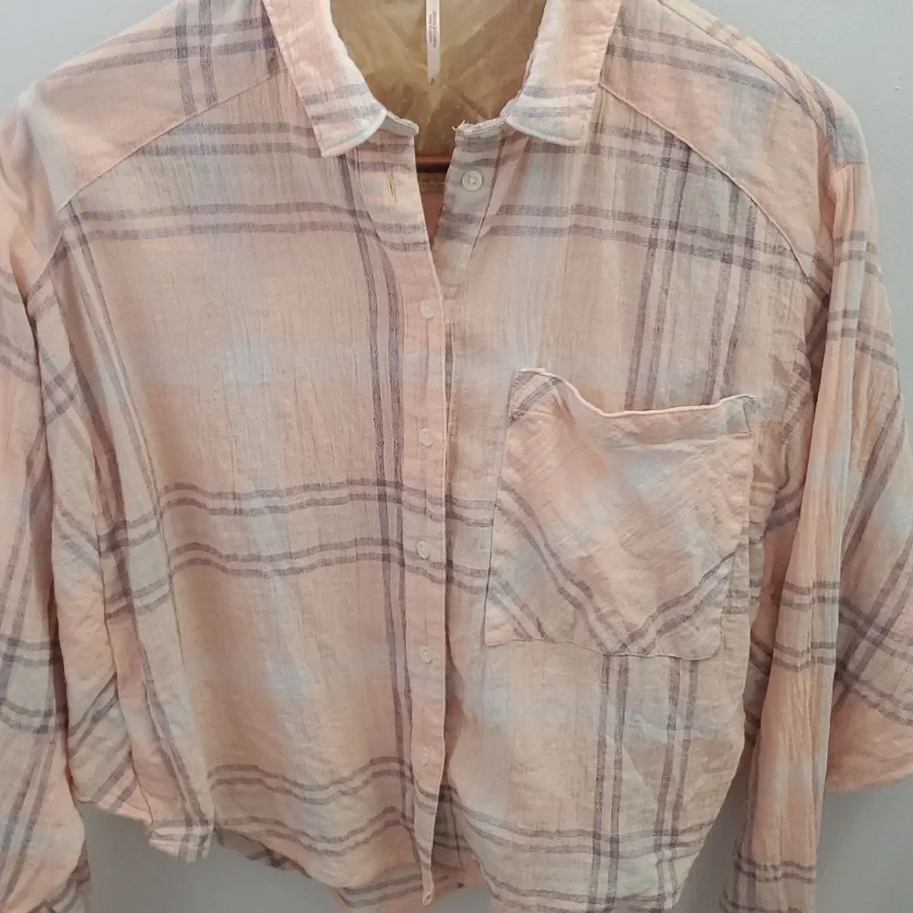 Free People Cutie Oversized Plaid Button Up Size Small